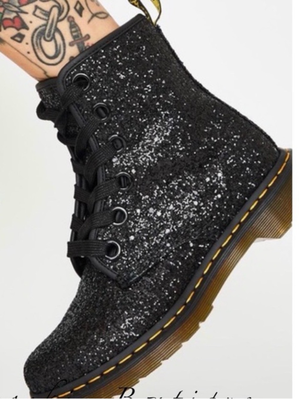 Dr. Martens Black Chunky Glitter Lace-Up Boots